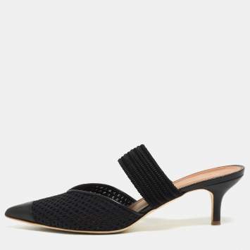 Pre Owned Malone Souliers Black Mesh and Leather Maisie Mules Size 41