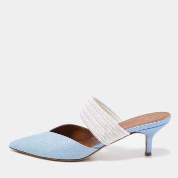 Pre Owned Malone Souliers Blue Raffia Maisie Mules Size 38.5
