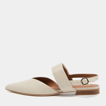 مملوكة مسبقًا Malone Souliers Cream Leather Maisie Slingback Flats Size 36.5  