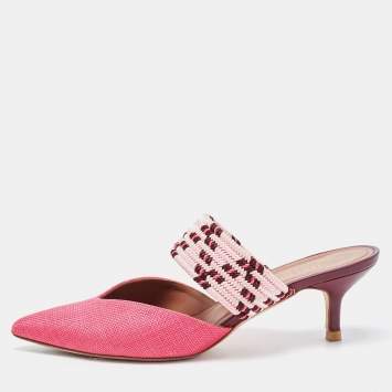 Pre Owned Malone Souliers Pink Raffia Maisie Mules Size 37.5