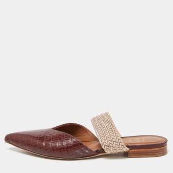 Pre Owned Malone Souliers Brown Croc Embossed Maisie Sandals Size 36