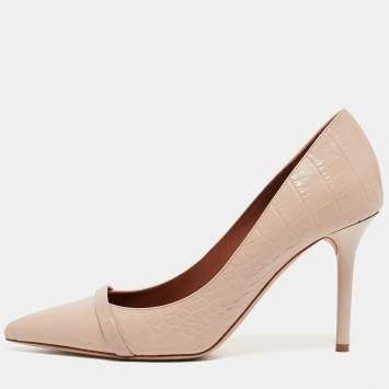 مملوكة مسبقًا Malone Souliers Blush Pink Croc Embossed Leather Rina Pumps Size 38