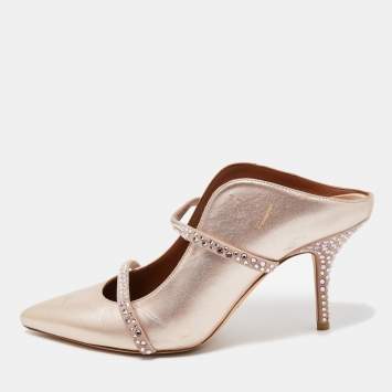 مملوكة مسبقًا Malone Souliers Rose Gold Leather Crystal Embellished Maureen Mules Size 38
