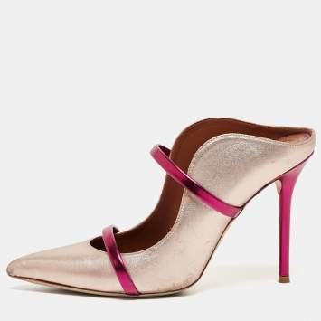 مملوكة مسبقًا Malone Souliers Metallic Pink Leather Maureen Mules Size 37
