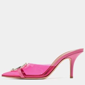 Pre Owned Malone Souliers Pink PVC Crystal Embellished Mules Size 38   