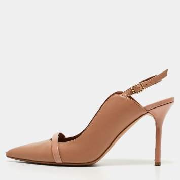 Pre Owned Malone Souliers Nude Leather Maureen Slingback Pumps Size 39