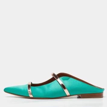 Pre Owned Malone Souliers Green Satin Maureen Flat Mules Size 39
