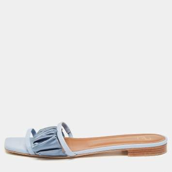 Pre Owned Malone Souliers Blue Leather Flat Slides Size 41