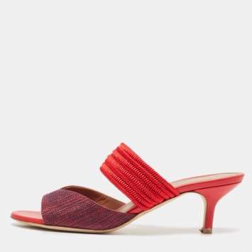 Pre Owned Malone Souliers Two Tone Canvas and Woven Fabric Milena Slide Sandals Size 36.5