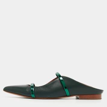 Pre Owned Malone Souliers Green Leather  Maureen Flats Size 37
