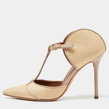 مملوكة مسبقًا Malone Souliers Cream/Beige Woven Raffia and Leather Imogen Mule Sandals Size 39.5