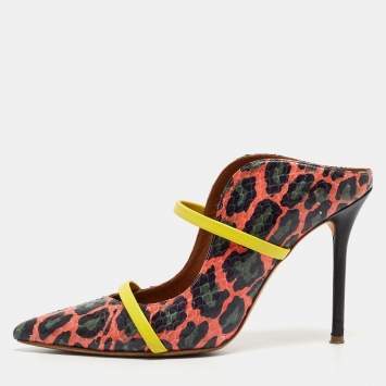 مملوكة مسبقًا Malone Souliers Multicolor Leopard Print Python and Leather Maureen Mules Size 39
