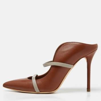 مملوكة مسبقًا Malone Souliers Brown/Grey Leather Maureen Mules Size 39