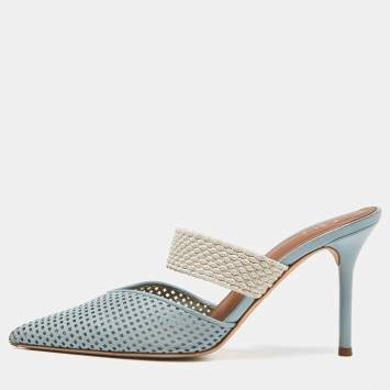 Pre Owned Malone Souliers Blue Perforated Leather Maisie Mules Size 37