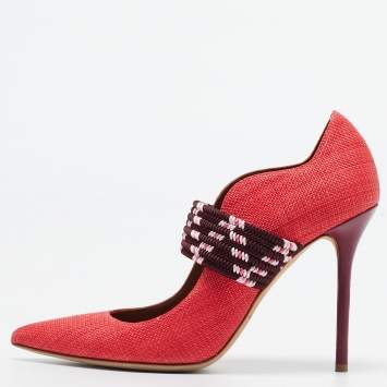 Pre Owned Malone Souliers Red Raffia Mannie Pumps Size 39.5