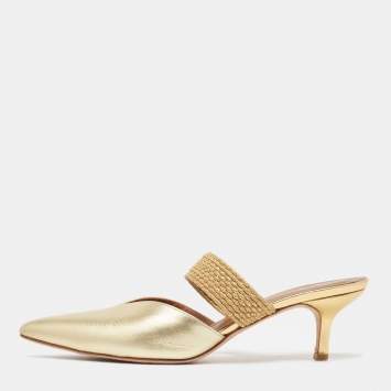 مملوكة مسبقًا Malone Souliers Gold Leather Maisie Mules Size 38.5