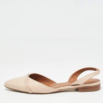 Pre Owned Malone Souliers Slight Pink Croc Embossed Leather Elsie Ballerina Flats Size 39.5