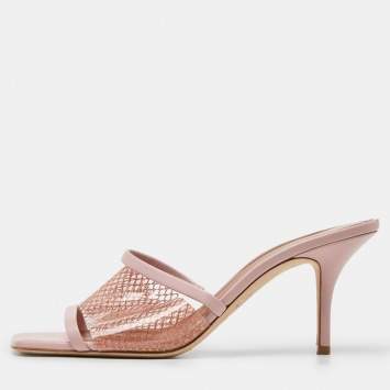 Pre Owned Malone Souliers Light Pink Leather and PVC Laney Slide Sandals Size 39.5 