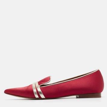 Pre Owned Malone Souliers Burgundy/Silver Satin and Leather Loafers Size 39