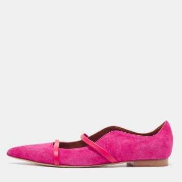 Pre Owned Malone Souliers Fuchsia/Red Suede Maureen Ballet Flats Size 39