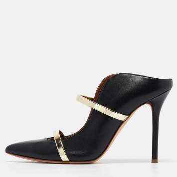 Pre Owned Malone Souliers Black/Gold Leather Maureen Mules Size 37