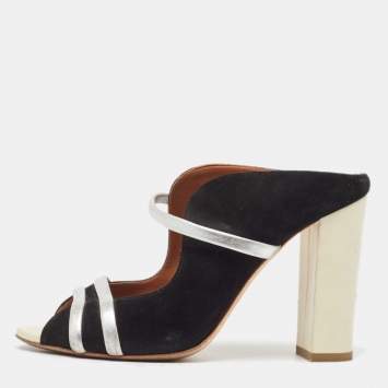 Pre Owned Malone Souliers Black/Silver Suede and Leather Maureen Sandals Size 38