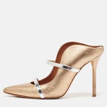 Pre Owned Malone Souliers Metallic Leather Maureen Pointed Toe Mules Size 38