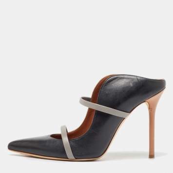 مملوكة مسبقًا Malone Souliers Black/Grey Leather Maureen Pointed Toe Mules Size 38