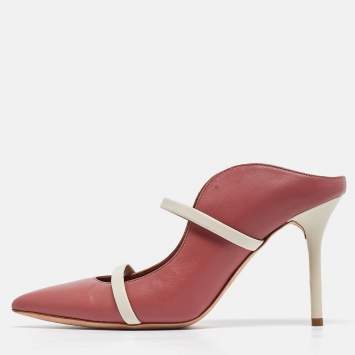 Pre Owned Malone Souliers Pink/White Leather Maureen Mules Size 38