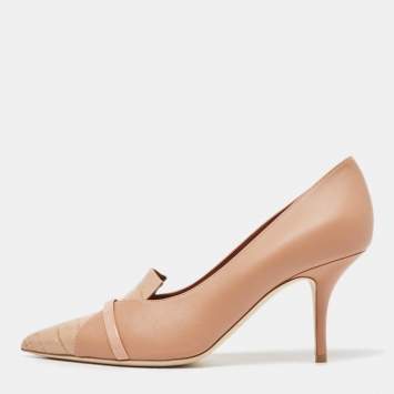 Pre Owned Malone Souliers Beige Embossed Crocodile and Leather Pointed Toe Pumps Size 39.5