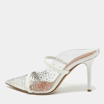 Pre Owned Malone Souliers Transparent PVC Crystal Embellished Maureen Mules Size 38.5