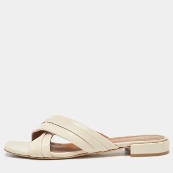 Pre Owned Malone Souliers Beige Leather Gavi Flat Slides Size 38