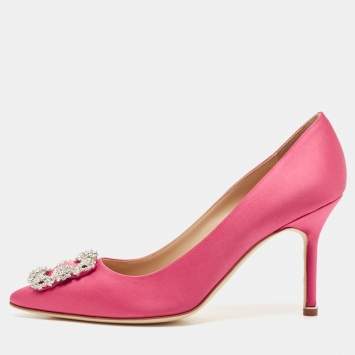 Pre Owned Manolo Blahnik Pink Satin Hangisi Pumps Size 39