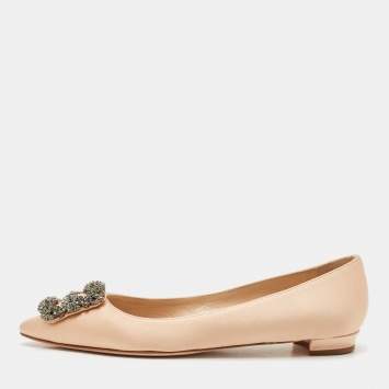 Manolo Blahnik Peach Satin Hangisi Ballet Flats Size 38.5