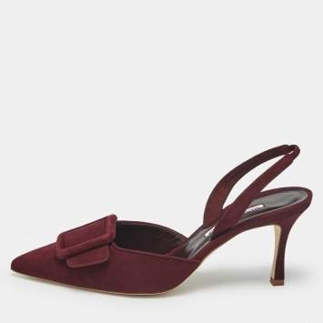 Pre Owned Manolo Blahnik Burgundy Suede Maysli Slingback Pumps Size 40