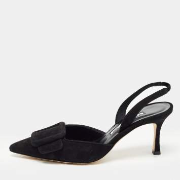 Pre Owned Manolo Blahnik Black Suede Maysli Slingback Pumps Size 36