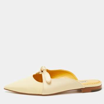 Pre Owned Manolo Blahnik Light Yellow Satin Mules Size 36.5