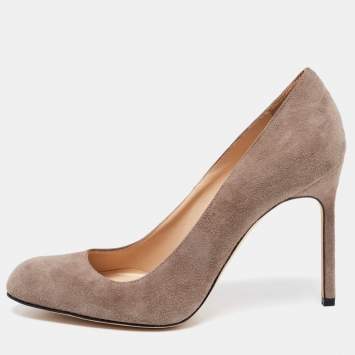 Pre Owned Manolo Blahnik Grey Suede Round Toe Pumps Size 36
