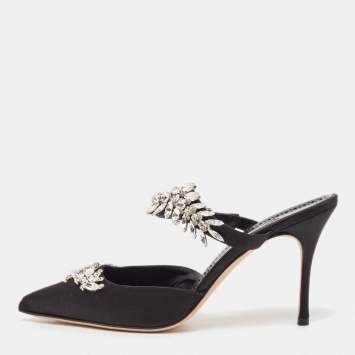 Pre Owned Manolo Blahnik Black Satin Lurum Mules Size 40.5