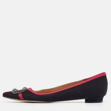 Pre Owned Manolo Blahnik Black/Pink Satin Gotrian Ballet Flats Size 40