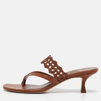 Pre Owned Manolo Blahnik Brown Leather Susa Sandals Size 39.5