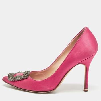Pre Owned Manolo Blahnik Pink Satin Hangisi Pumps Size 37