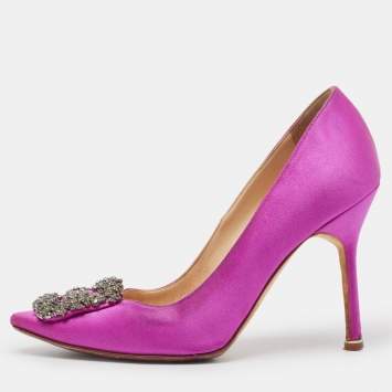 Pre Owned Manolo Blahnik Pink Satin Hangisi Pumps Size 36.5