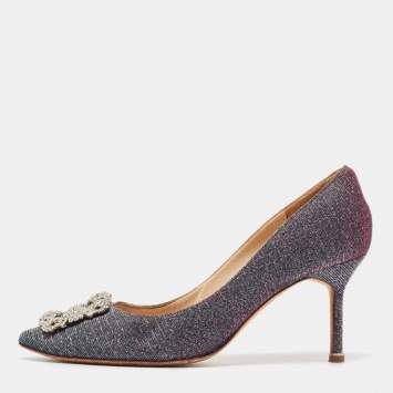 Pre Owned Manolo Blahnik Two Tone Lurex Fabric Hangisi Pumps Size 38.5