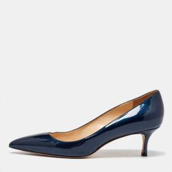 Pre Owned Manolo Blahnik Blue Patent Leather Pointed Toe Pumps Size 38