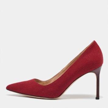 Pre Owned Manolo Blahnik Red Fabric BB Pointed Toe Pumps Size 38