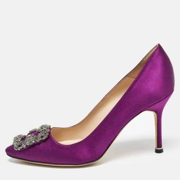 Pre Owned Manolo Blahnik Purple Satin Hangisi Pumps Size 36.5