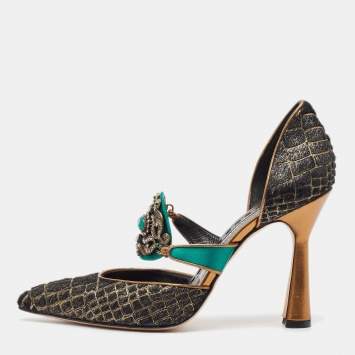 Pre Owned Manolo Blahnik Multicolor Calf Hair and Satin D'orsay Pumps Size 38.5