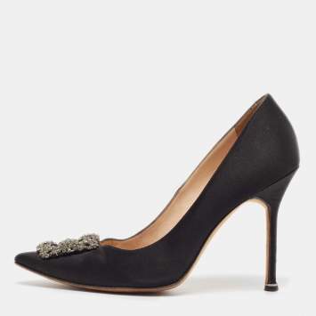 Pre Owned Manolo Blahnik Black Satin Hangisi Pumps Size 40