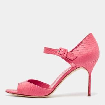 Pre Owned Manolo Blahnik Pink Python Ankle Strap Sandals Size 41